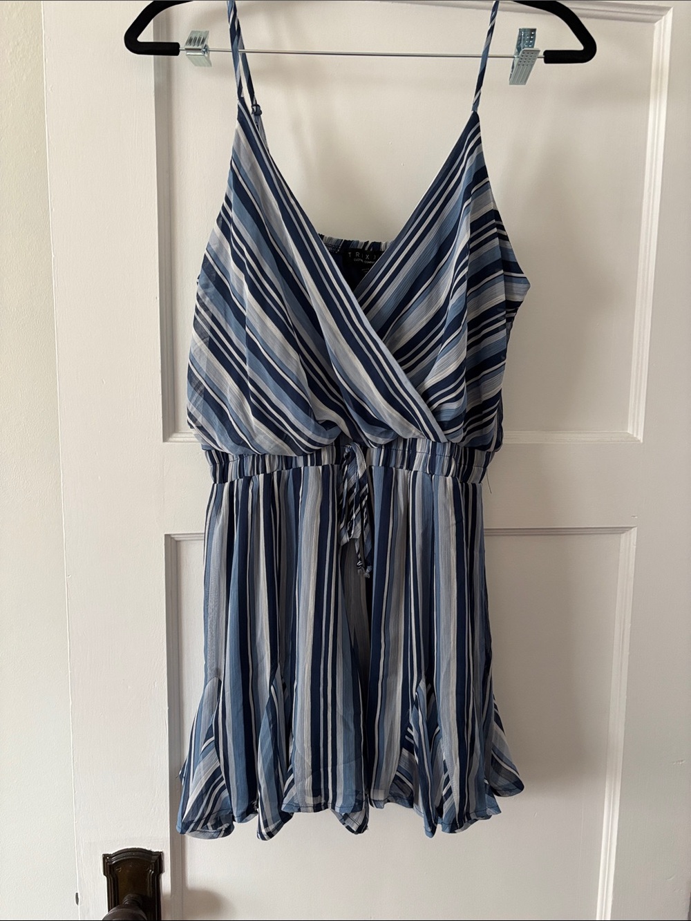 Striped Blue Tie-Waist One-Piece Romper